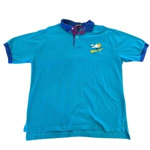Vintage Jonathan Corey Teal Cotton Polo Shirt Mens XL Kokopelli Zia Sun Pique